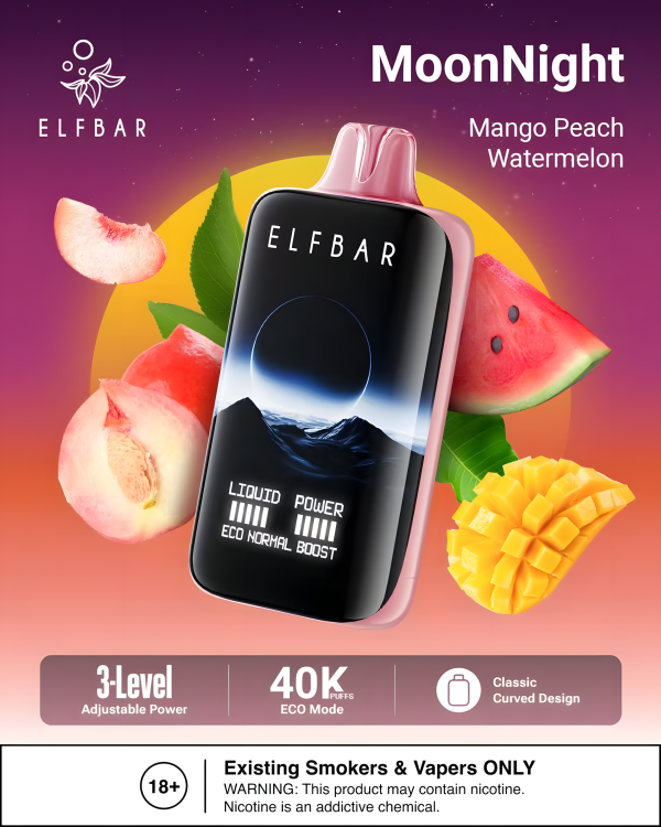 ELF BAR MOON NIGHT 40000 MANGO PEACH WATERMELON 5% RECHARGEABLE