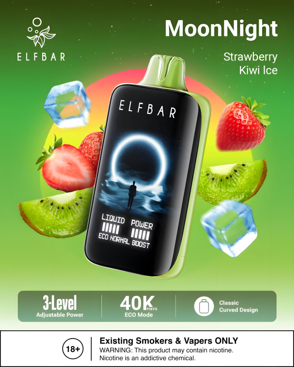 ELF BAR MOON NIGHT 40000 STRAWBERRY KIWI ICE 5% RECHARGEABLE